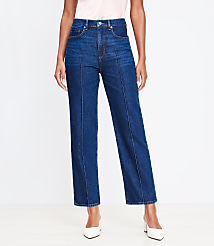 Pintucked High Rise Straight Jeans in Refined Dark Indigo Wash carousel Product Image 2