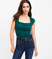 Shirred Cap Sleeve Square Neck Top carousel Product Image 1