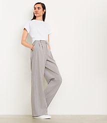 Petite LOFT Versa Seasonless Stretch Double Pleat Wide Leg Pant in Stripe carousel Product Image 1