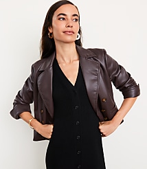 Tall LOFT Versa Faux Leather Cropped Double Breasted Blazer carousel Product Image 2