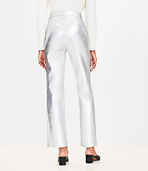 Coated High Rise Straight Jeans in Silver Metallic carousel Product Image 3