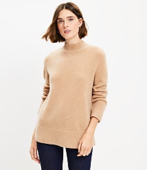 Slit Cuff Mock Neck Cashmere Tunic Sweater carousel Product Image 2