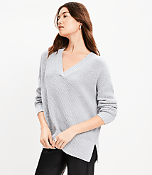 Ribbed V-Neck Tunic Sweater carousel Product Image 1