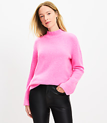 Slit Cuff Mock Neck Cashmere Tunic Sweater carousel Product Image 1