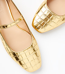 Metallic Embossed Buckle Strap Ballet Flats carousel Product Image 2