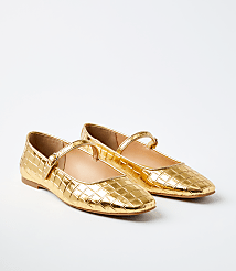 Metallic Embossed Buckle Strap Ballet Flats carousel Product Image 1