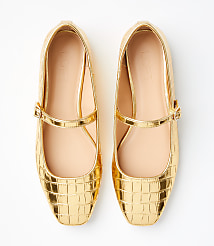 Metallic Embossed Buckle Strap Ballet Flats carousel Product Image 3