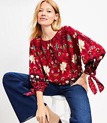Petite Floral Tie Cuff Blouse carousel Product Image 2
