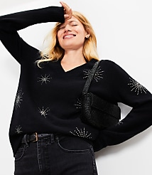 Sparkle Relaxed V-Neck Sweater carousel Product Image 2