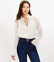 Chiffon Ruffle Tie Neck Blouse carousel Product Image 3