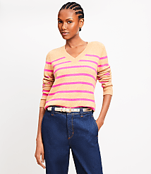 Stripe Relaxed V-Neck Sweater carousel Product Image 1