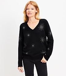 Sparkle Relaxed V-Neck Sweater carousel Product Image 1