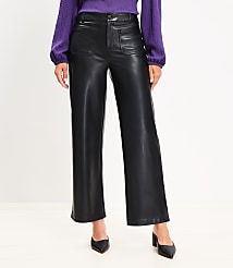 Petite Curvy Palmer Wide Leg Crop Pants in Faux Leather carousel Product Image 1