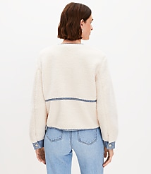 Petite Denim Trim Sherpa Jacket carousel Product Image 2