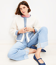 Petite Denim Trim Sherpa Jacket carousel Product Image 3