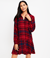 Petite Plaid Flounce Mini Shirtdress carousel Product Image 1
