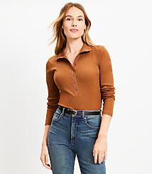 Pointelle Perfect Ribbed Henley Top carousel Product Image 1