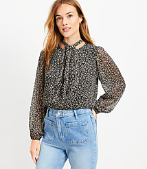 Floral Removable Scarf Neck Blouse carousel Product Image 1