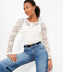 Pearlized Button Lace Jacket carousel Product Image 1