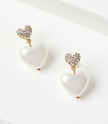 Pearlized Pave Heart Drop Earrings carousel Product Image 1