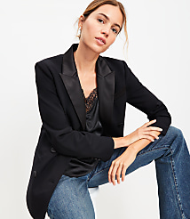 Satin Trim Relaxed Tuxedo Blazer carousel Product Image 1