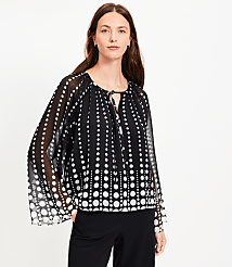 Petite Dotted Flare Sleeve Tie Neck Blouse carousel Product Image 1