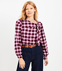 Plaid Flannel Knotted Blouse carousel Product Image 1