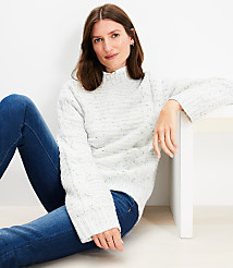 Flecked Cable Linked Mock Neck Tunic Sweater carousel Product Image 1