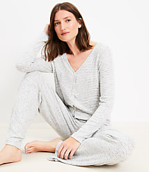 Stripe Heathered Henley Wide Leg Pajama Set carousel Product Image 1
