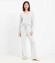 Stripe Heathered Henley Wide Leg Pajama Set carousel Product Image 2