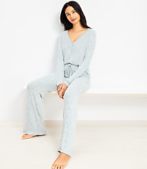 Heathered Henley Wide Leg Pajama Set carousel Product Image 1