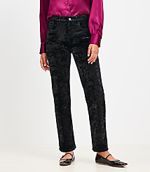 Petite Five Pocket Straight Pants in Crushed Velvet carousel Product Image 2