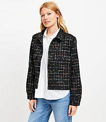 Tall Sequin Tweed Cropped Shirt Jacket carousel Product Image 1