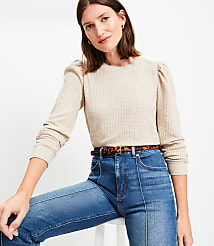 Petite Heathered Brushed Waffle Puff Sleeve Top carousel Product Image 2