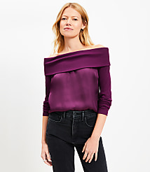 Charmeuse Off The Shoulder Mixed Media Top carousel Product Image 2