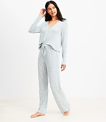 Heathered Henley Wide Leg Pajama Set carousel Product Image 2