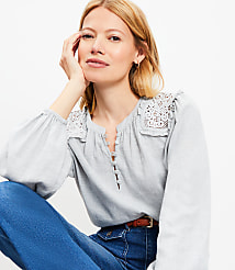 Lace Shoulder Henley Blouse carousel Product Image 3