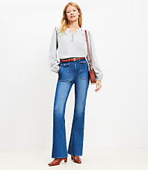Utility Pocket High Rise Slim Flare Jeans in Stone Wash carousel Product Image 1