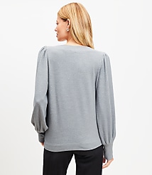 Heathered Puff Sleeve Boatneck Top carousel Product Image 2