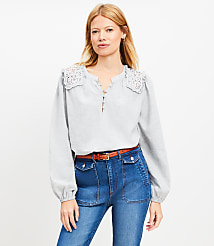 Lace Shoulder Henley Blouse carousel Product Image 1