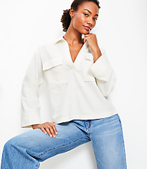 Flecked V-Neck Pocket Popover carousel Product Image 2