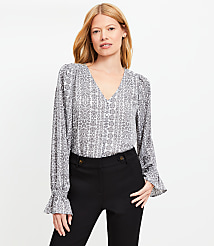 Stripe Mixed Media Ruffle Cuff V-Neck Top carousel Product Image 1