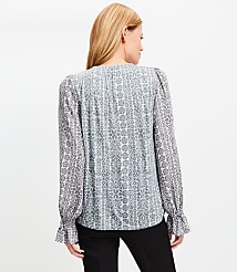 Stripe Mixed Media Ruffle Cuff V-Neck Top carousel Product Image 3
