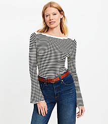 Striped Boatneck Flare Sleeve Sweater carousel Product Image 1