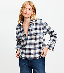 Plaid Flannel V-Neck Pocket Popover carousel Product Image 3