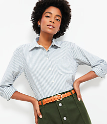 Petite Striped Cotton Poplin Everyday Relaxed Pocket Shirt carousel Product Image 1