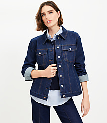 Petite Seamed Denim Trucker Jacket in Classic Rinse Wash carousel Product Image 1