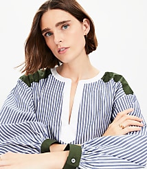 Colorblock Striped Poplin Split Neck Blouse carousel Product Image 2