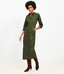 Petite Twill Midi Pocket Shirtdress carousel Product Image 1