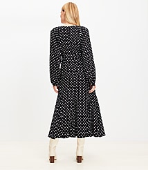 Petite Dotted Button Godet Midi Dress carousel Product Image 3